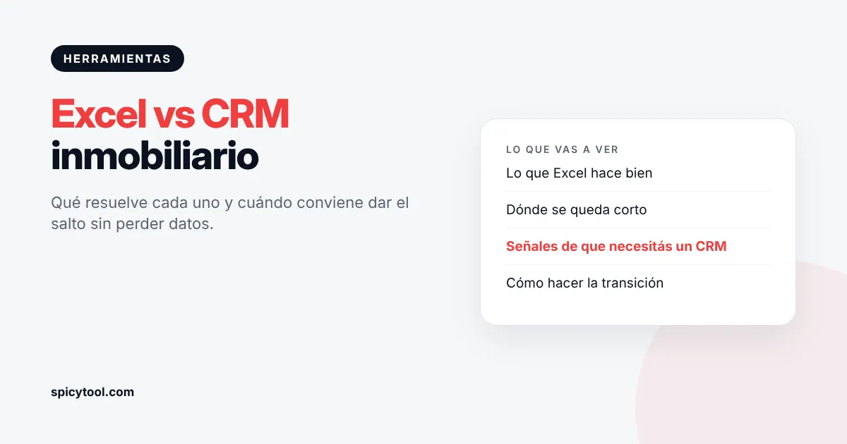 Excel vs CRM inmobiliario: cuándo dar el salto Comparación entre Excel y un CRM inmobiliario