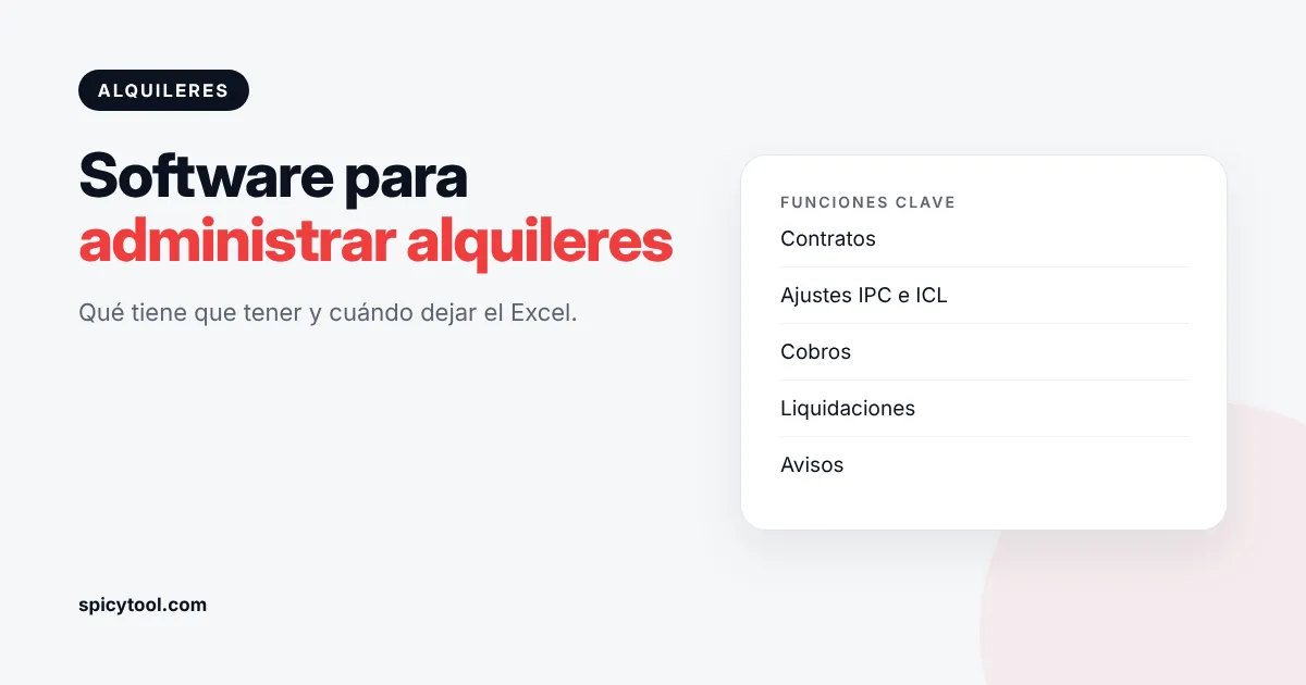 Pantalla de un software de administración de alquileres con contratos y ajustes
